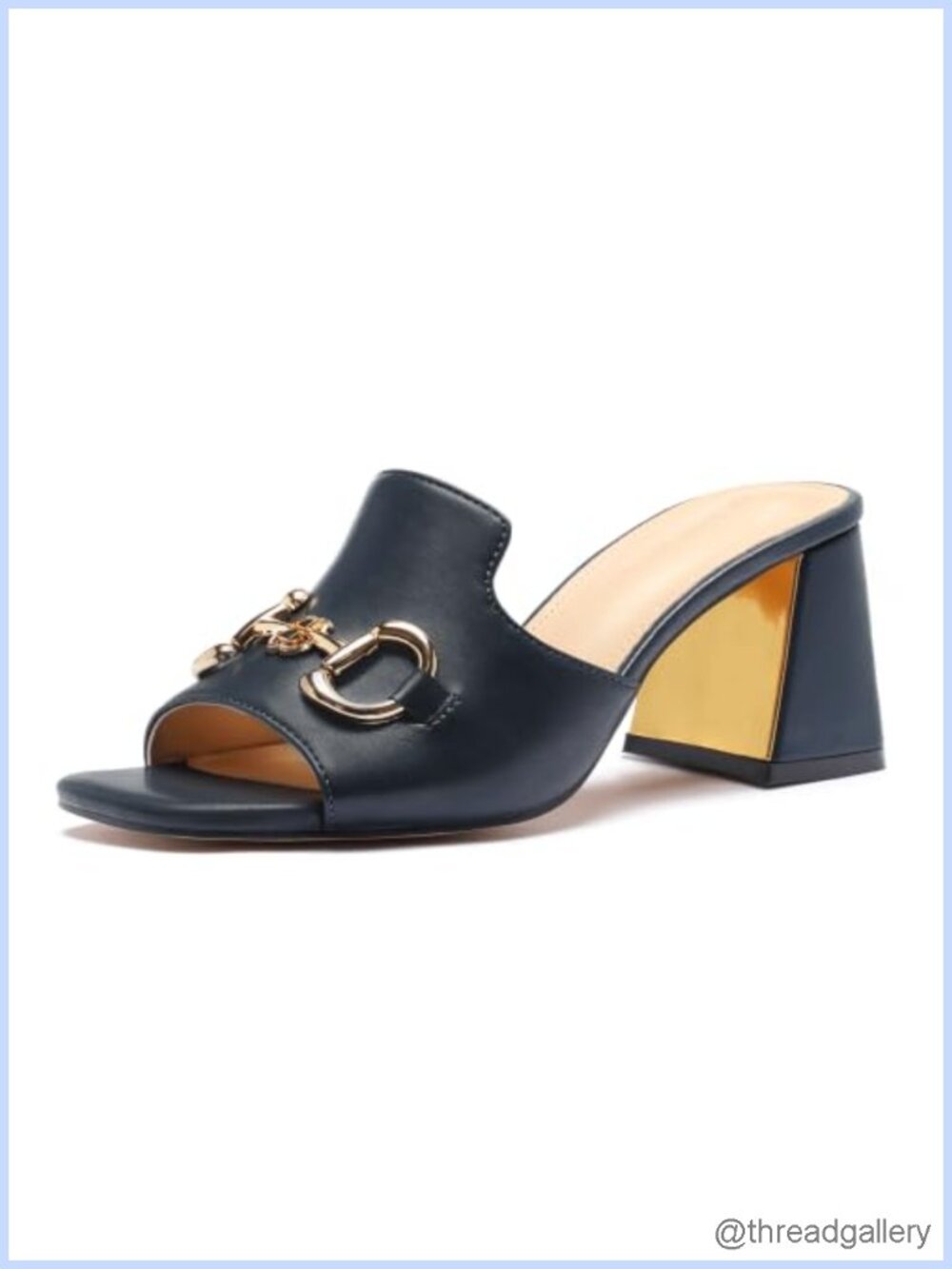Square Open Toe Chunky Block Heel Slide Sandals Metal Chain Slip On Mules